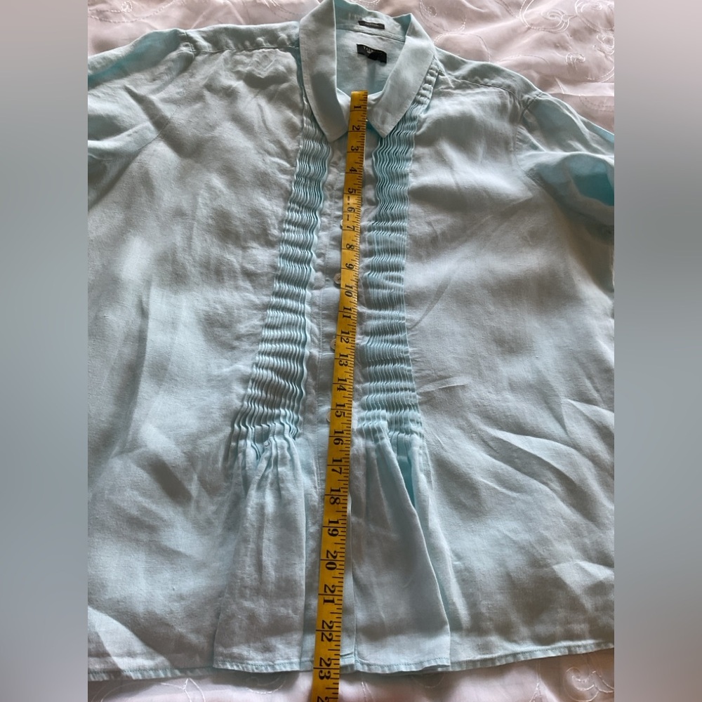 Talbots Women’s 2X Pure Irish Linen Teal Mist Short Sleeve Top - Picture 9 of 12